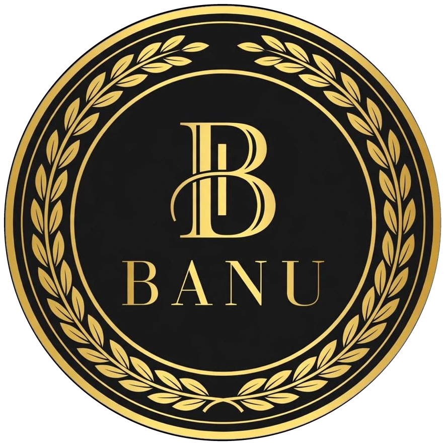 BANU — golden B monogram inside a laurel wreath